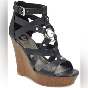 Black Strappy Wedge Sandals